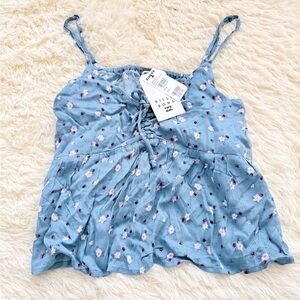 Billabong Blue Floral Camisole with Ruched Front